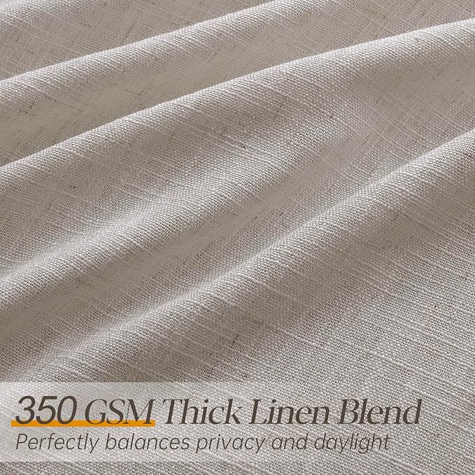 Pinch Pleated Linen Curtains 120 Inches Long 2 Panels for Living Room Bedroom Light Filtering Curtain Memory Shape Trained Pinch Pleat Thick Linen Drapes Back Tab with Hooks Clip Rings Taupe