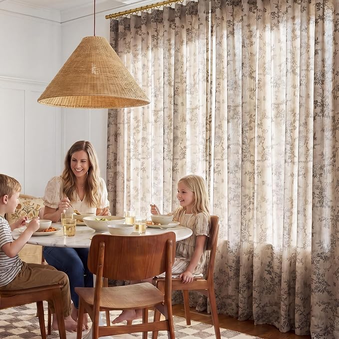 StangH Farmhouse Floral Curtains 84 Inches Long, Vintage Linen Curtains Natural Fabric Light Filtering Privacy Drapes with Butterfly Print for Bedroom Living Room, Taupe, W52 x L84, 2 Panels