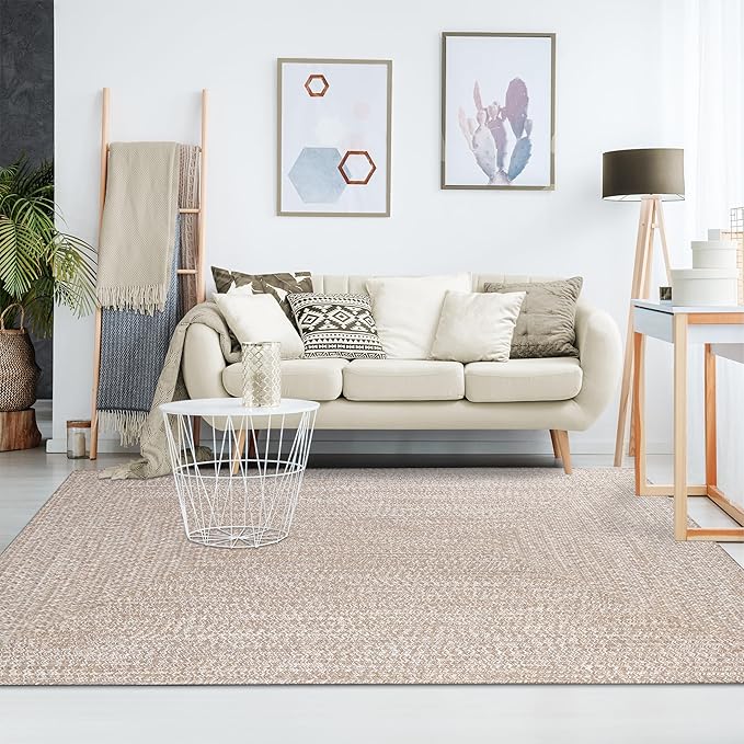 Superior Large Indoor/Outdoor Area Rug, Multi-Tone Reversible Braided Floor Decor for Patio, Front Porch, Entryway, Living Room, Office, Nursery, Artistic Home, 6' x 9', Latte-White