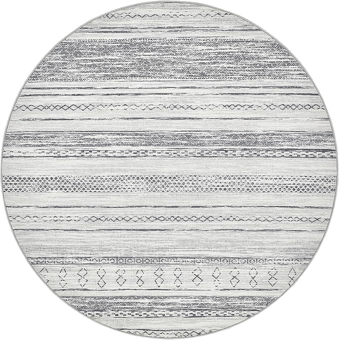 Tortania 6' Round Area Rug Living Room Rugs - Washable Large Soft Neutral Boho Moroccan Bohemian Farmhouse Rug Indoor Floor Carpet for Bedroom Under Dining Table Home Office Decor - Grey