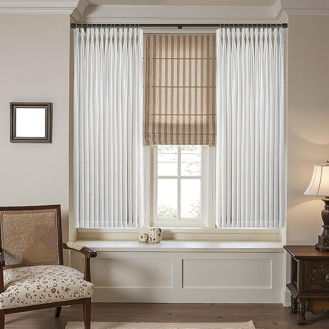 Natural Pinch Pleated Linen Curtains 45 Inch Length 2 Panels Set for Small Window Bedroom Kitchen Curtains Semi Sheer Boho Farmhouse Neutral Short Curtains 45 Inches Long Cream Ivory Birch 40x45