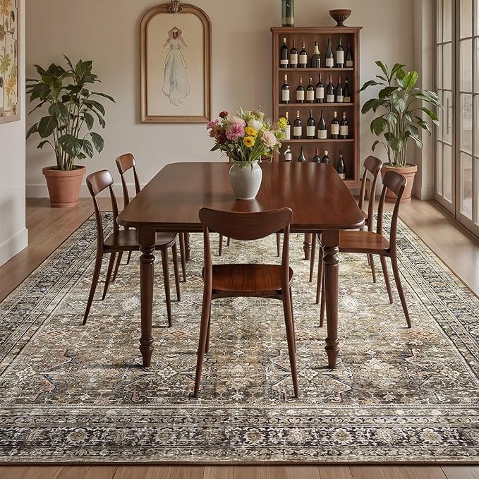 Lofus 10x14 Area Rug for Living Room,Brown Washable Area Rugs with Non-Slip Backing,Soft Boho Carpets for Bedroom Dining Room Home Office Indoor Nursery