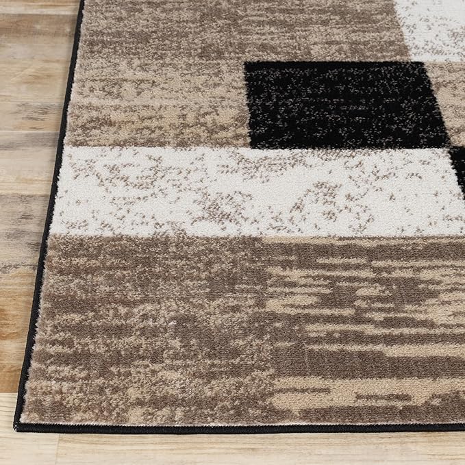 Superior Indoor Area Rug, Jute Backed, Modern Geometric Patchwork Floor Decor for Bedroom, Office, Living Room, Entryway, Kitchen, Hardwood Floors, Rockwood Collection, 6' x 9', Ivory-Beige