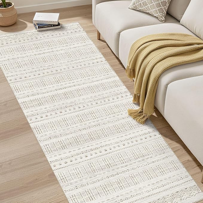 cotiled Hallway 2.6x10 Runner Rugs: Washable Boho Rugs with Non Slip Backing Large Soft Indoor Stain Resistant Carpet for Living Room Bedroom Farmhouse Dining Room Lightweight Home Decor Brown/Cream