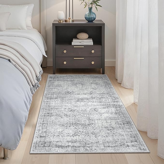 Soalmost 3x4 Rug, Small Area Rug for Kitchen, Entryway, Machine Washable Non-Slip Throw Rug, Vintage Carpet for Nursery Coffee Table Grey