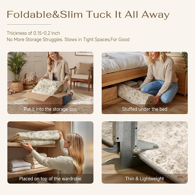 2 Piece Washable Kitchen Rug Set Beige Vintage Runner Mats Non-Slip Soft Low Pile Farmhouse Area Rugs for Floor Sink Laundry Bedroom Bathroom Living Room, 2x6 + 2x10