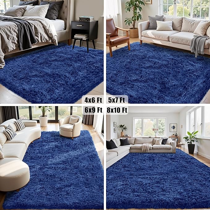 8x10 Area Rug for Living Room:Ultra Soft Fluffy Shag Navy Blue Rugs,Large Fuzzy Plush Indoor Non Slip Carpet Washable Rug for Bedroom Kids Nursery Office Dorm Modern Decor(Navy Blue 8'x10')