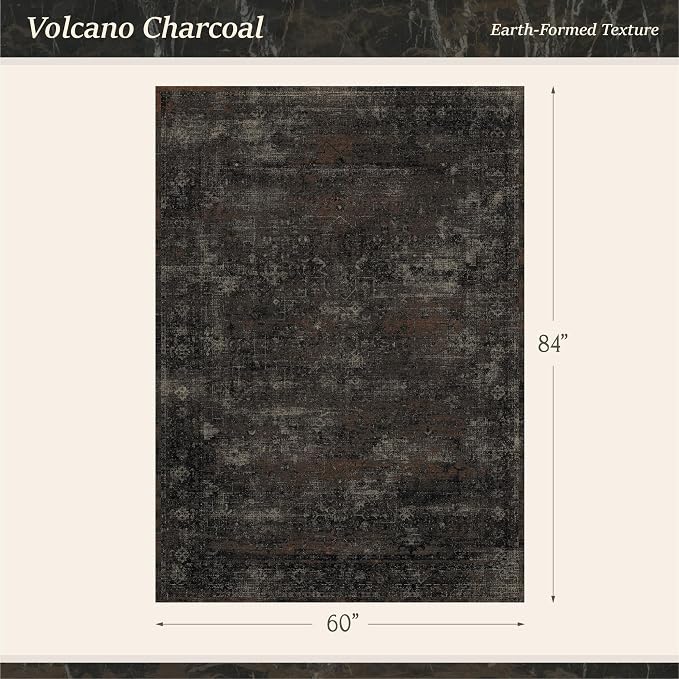 TALANOVA Black Washable 5x7 Area Rug for Living Room & Office, Modern Abstract Non Slip Low Pile Rug for Dining Room & Bedroom, Dark Charcoal Stain Resistant Farmhouse Décor