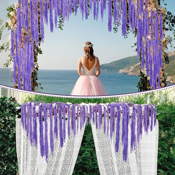 Suncalla 12 Pcs Purple Spring Natural Dried Amaranthus Hanging Flowers Amaranthus Artificial Flowers for Wedding Arch Bouquet Floral Garland Wall Home Decoration (23 Inch)