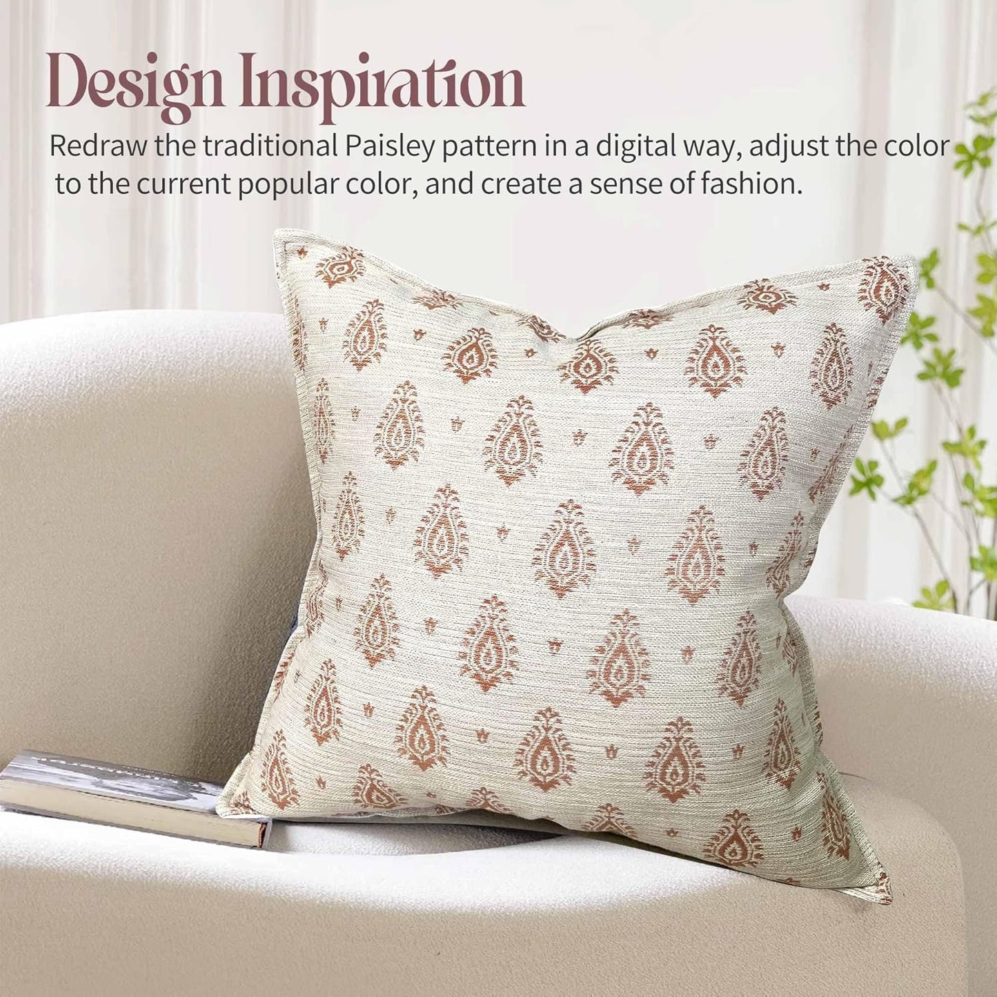 Decorative Vintage Burlap Linen Throw Pillow Covers Pack of 2 Modern Farmhouse Pillowcase Beige Paisley Couch Pillows 18x18 Inch For Sofa Bed Living Room Home Decor