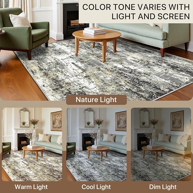 BEIMO Area Rugs 5x7 for Living Room Bedroom, Modern Abstract Machine Washable Rug, Large Soft Low Pile Floor Carpet with Non Slip Backing for Dining Room, Black/Beige