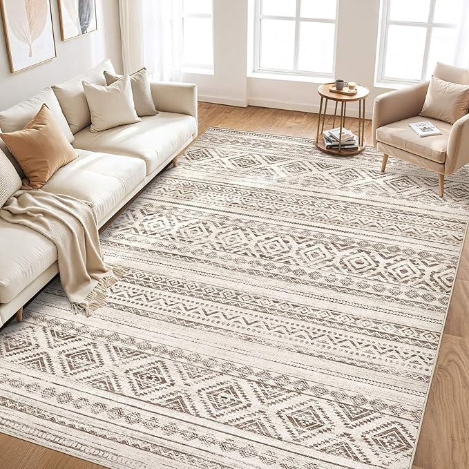 cotiled 6x9 Area Rug Living Room: Washable Boho Rugs with Non Slip Backing Large Soft Indoor Stain Resistant Carpet for Bedroom Farmhouse Dining Room Lightweight Home Decor Dark Brown