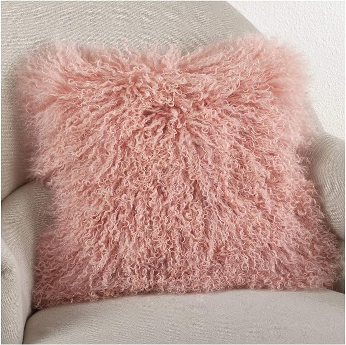 SARO LIFESTYLE Mongolian Lamb Fur Poly Filled Throw Pillow