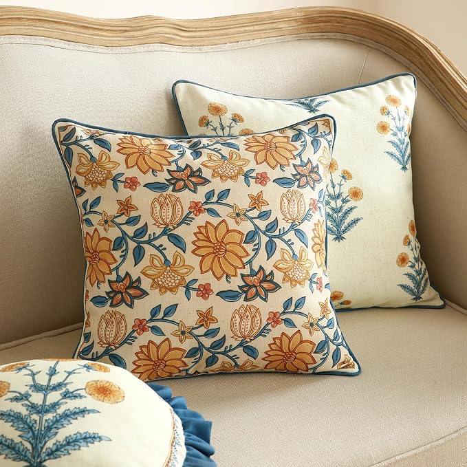 ISAENNE Linen Round Throw Pillow Cover,Set of 2,Diameter 16"-Estevan D | Designer French Elegant Pillow Cover,Concealed Zipper Design,Sofa,Bedroom,Living Room,Lounge Chairs,All Season Home Decor
