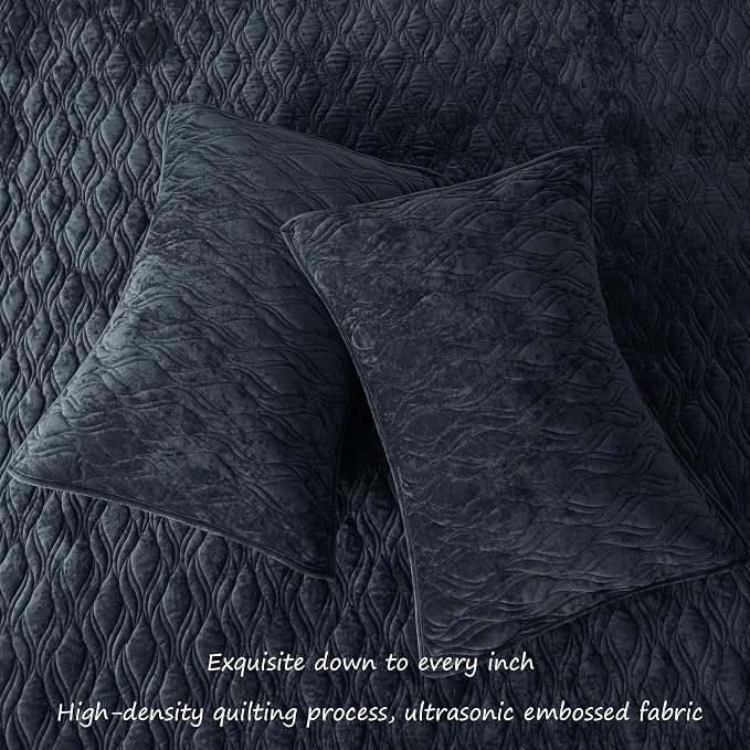 Velvet Quilt Set Full Queen Size 90x98 Bedspread Soft Bedding Set 3 Pieces Neutral Luxury Comforter with 2 Pillow Shams 20x26 All Season for Bedroom Home Decor,Blue Gray