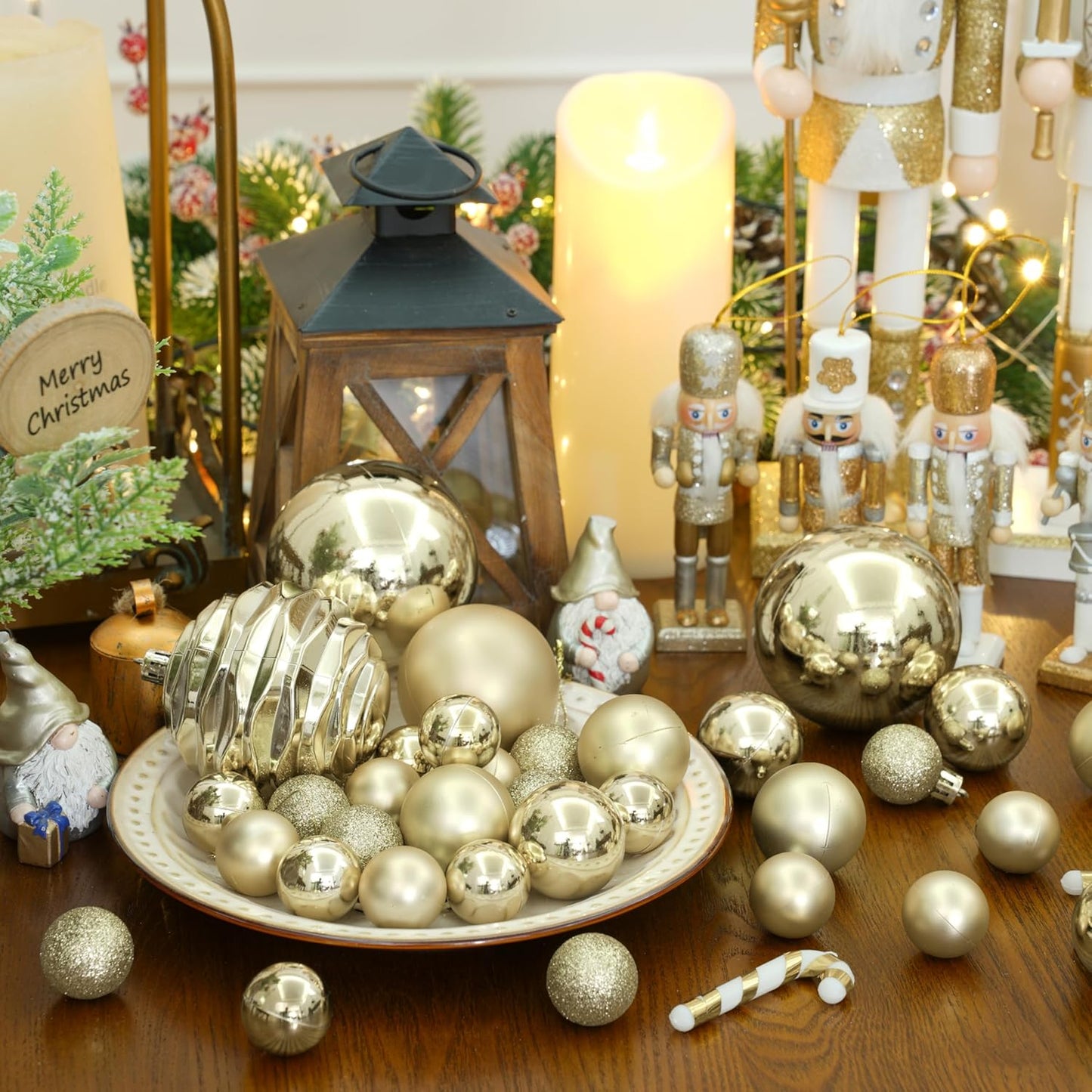 XmasExp 24ct Mini Christmas Ball Ornaments Shatterproof Christmas Ornaments Set Decorations for Xmas Tree Balls 30mm/1.18" (Champagne Gold)