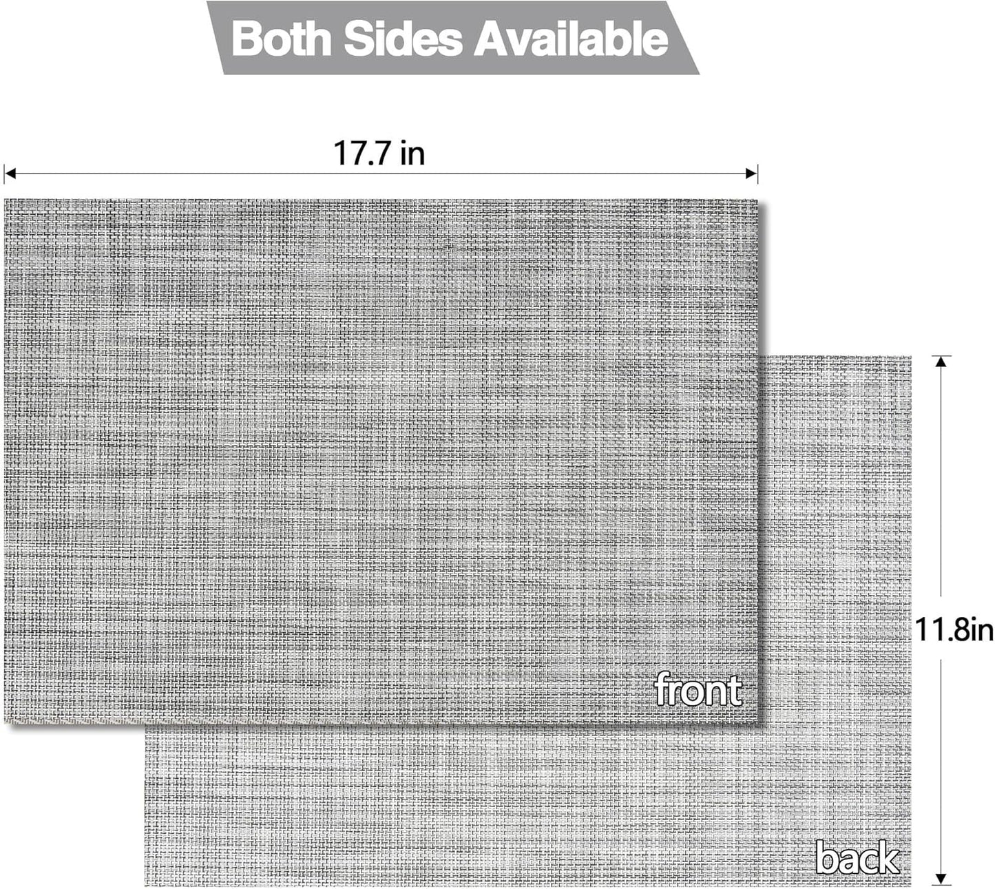 Placemats Set of 6 - Easy Clean Washable Vinyl Placemats - Wipeable Heat Resistant Table Mats for Dining Table - 17.7x11.8 Inch (6, Black & White Two-Tone)