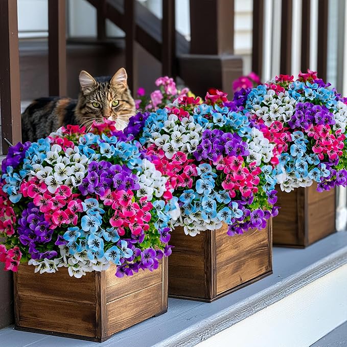 AXYLEX Artificial Flowers Outdoor Shrubs - 16 Bundles Fake Plants UV Resistant No Fade Faux Plastic Greenery Home Garden Porch Decoration Indoor (1, Multi 16-5)