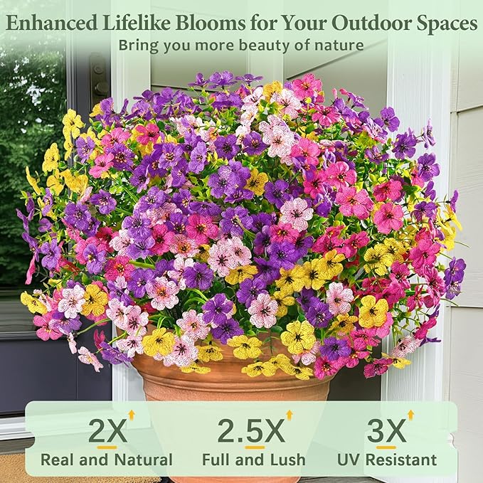 Yastouay 12 Bundles Artificial Flowers for Outdoors, UV Resistant Artificial Outdoor Flowers No Fade Fake Outdoor Flowers Plants for Garden Porch Window Box Farmhouse Pot Planters Decor (Multi ColorA)