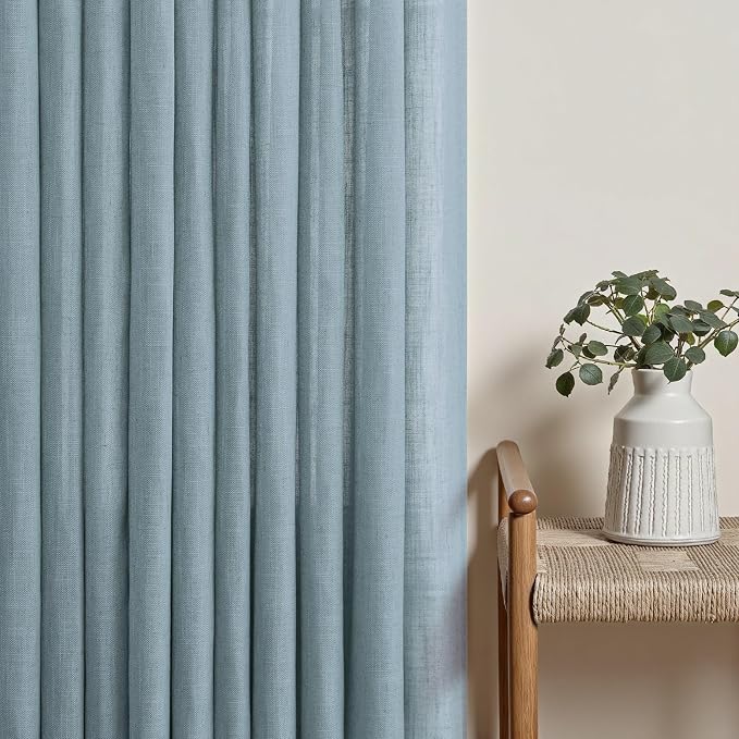 Custom Length 102 Inch Curtains for Living Room Bedroom Aesthetic Dusty Blue Pinch Pleated Linen Drapes Hooks Rings Light Filtering Semi Sheer Grayish Blue Window Curtain for Office 102 Long 2 Panels