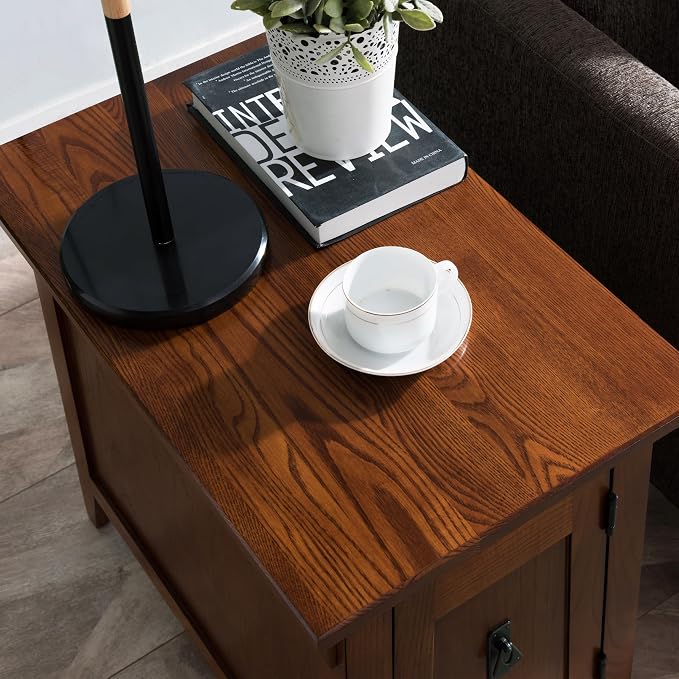 Leick Home 10032-RS Mission Cabinet End Table, Made with Solid Wood, Side Table for Living Room, Bedroom and Printer Stand, Russet Finish
