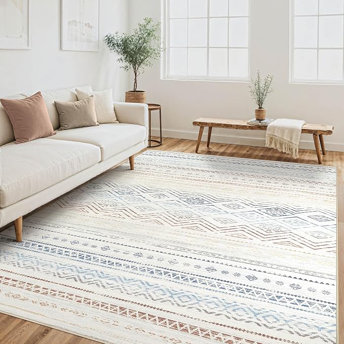 Tortania Area Rug Living Room Rugs- 6x9 Washable Large Soft Neutral Boho Moroccan Bohemian Farmhouse Rug Indoor Floor Carpet for Bedroom Under Dining Table Home Office Decor - Multicolor