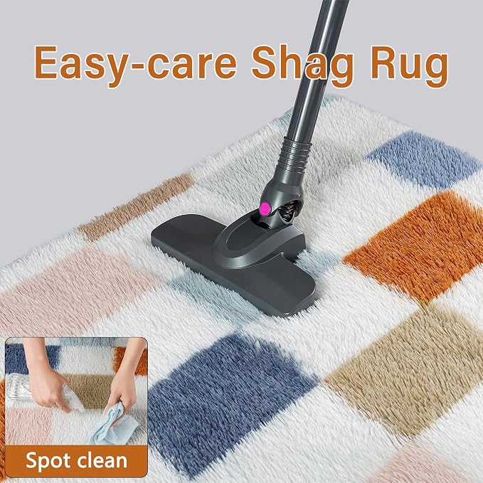 PureCozy Checkered Rug 7x10 for Living Room, Modern Rainbow Shag Rug Washable Non-Slip Large Area Rug Super Soft Indoor Fuzzy Carpet Fluffy Rugs for Bedroom Home Aesthetic Decor