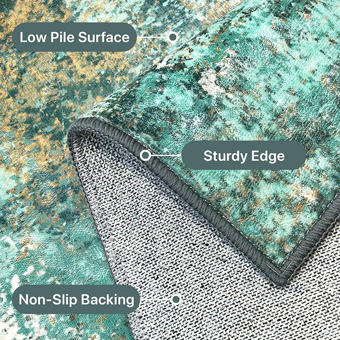 BEIMO Runner Rug for Hallway Kitchen, 2x6 Machine Washable Runners Rug for Entryway, Soft Modern Abstract Throw Rugs, Low Pile Floor Cover with Non Slip Backing, Turquoise