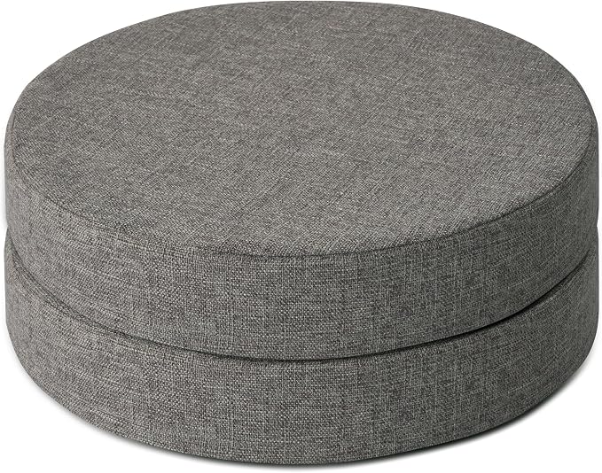 AddGrace 2.5" Thick Non Slip Round Chair Pad Set of 2, 16", Light Grey | Machine-Washable Cover, Non-Slip, for Kitchen, Dining Room, Office, Floor, Bistro Cafe, for 16" Ottoman, 16" Round Stool