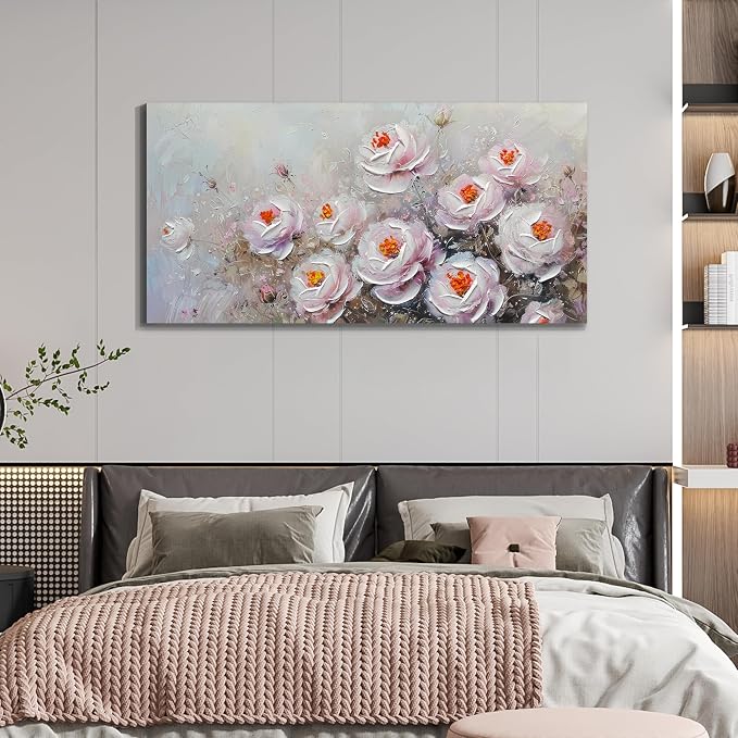 Acocifi Canvas Painting Pink Florals Wall Art,Textured Picture 40"x20" | Vintage Impression Artwork, Waterproof Canvas, Easy to Hang, Durable Colorfast, Suitable for Bedroom Living Room Home Decor