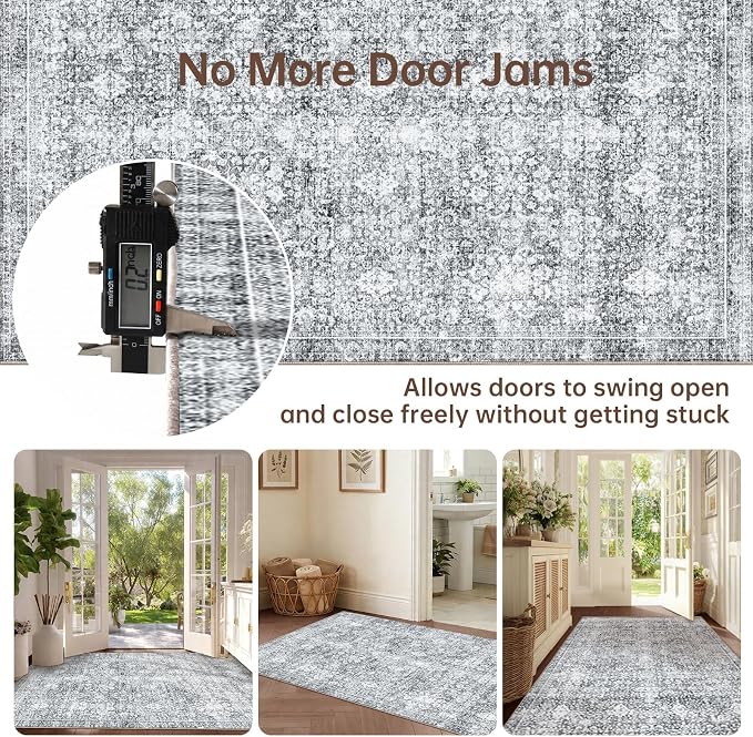 Sasttie 3x5 Rug, Ultra-Soft Washable Rug, Low Pile Foldable Thin Carpets with Non-Slip Backing, Skin-Friendly Stain Resistant Carpet for Living Room, Bedroom, Kitchen, Dorm, 3x5, Light Grey