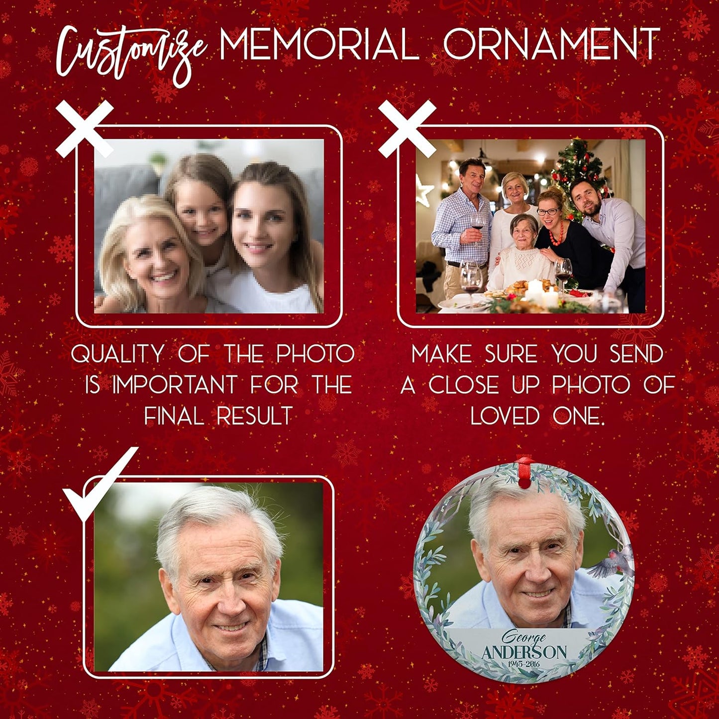 in Loving Memory, Memorial Christmas Ornament Personalized with Photo, Name & Date - Upload Photo & Picture - 7 Designs, Memorial Ornaments Loss of Loved Ones – D7