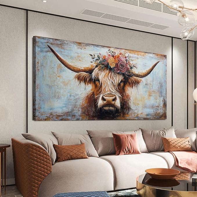 Canvas Wall Art Decor Canvas Art Wall Decor Oversized Wall Art Picutures for Living Room Highland Cow Wall Art Prints Large Vintage Wall Art Decor Artwork for Walls Home Bedroom Office Decorations 35" X 70"