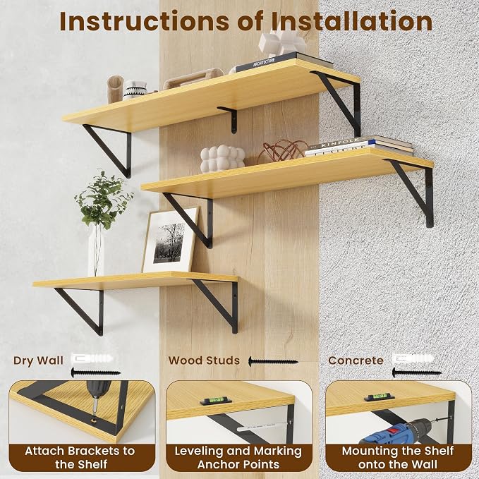 Acovy Floating Shelves for Wall Decor,24" Wx8 D Wall Mount Floating Bookshelf Set of 2,Hanging Storage Shelf with Sturdy Metal Brackets,Wooden Shelf for Living Room,Bedroom,Bathroom,Oak