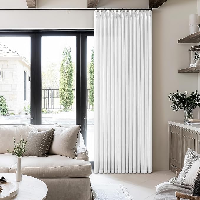 Snow White 84 Inches Long 70 Inch Wide Curtains for Living Room Light Filtering Semi Sheer Modern Farmhouse Pleated Curtain Back Tab for Patio Sliding Door Dining Room Large Window 1 Panel 70x84