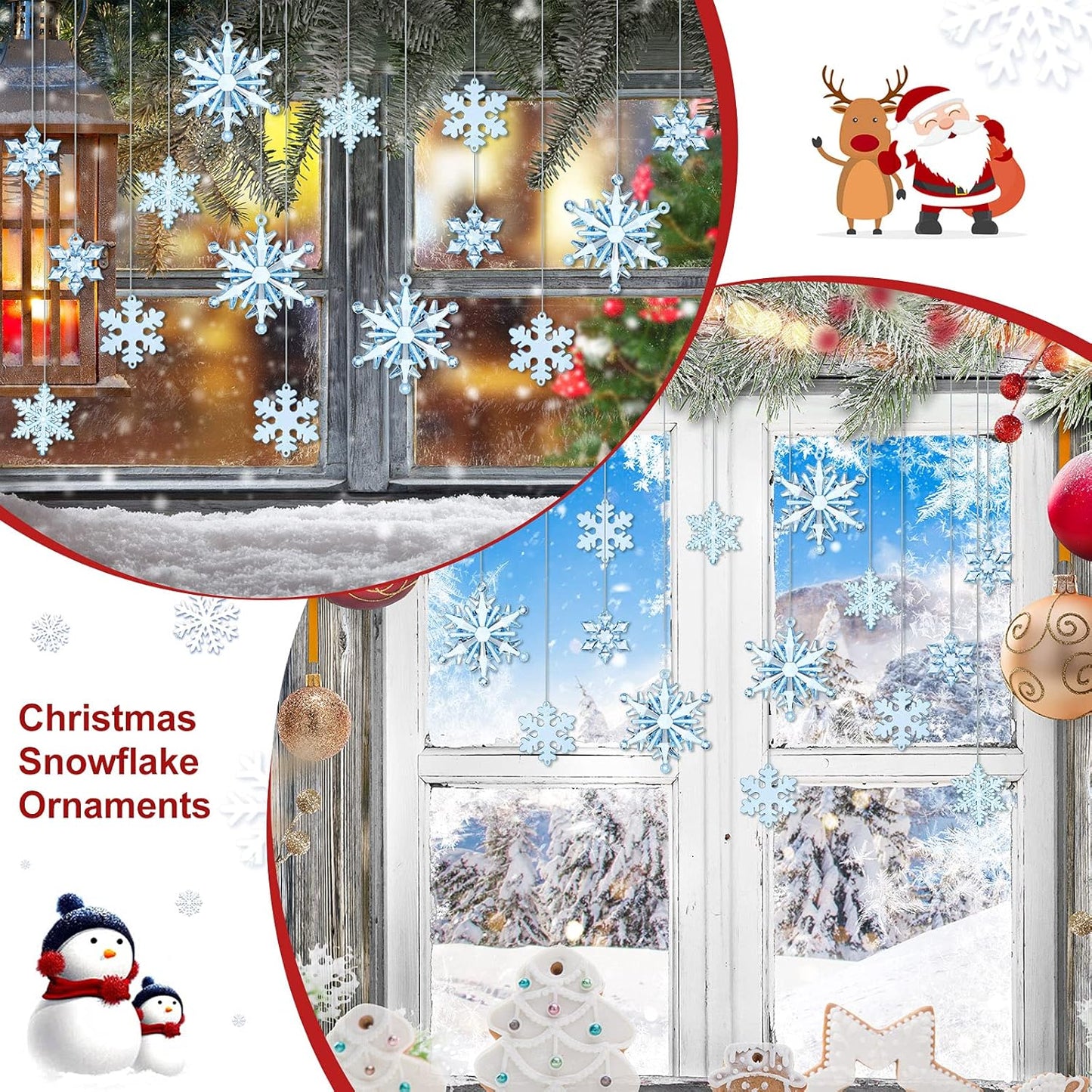 Dilunave 40 Pieces Christmas Snowflake Ornaments Acrylic Christmas Tree Decorations Crystal Snowflakes Translucent Winter Hanging Ornament for Tree(Blue)