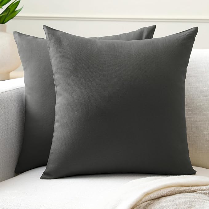 Encasa XO Throw Pillow Covers 18x18 in Set of 2 Charcoal Grey | No Inserts | Cotton Pillow Covers for Living Room, Bed, Sofa, Couch | Decorative Cushion Covers with Improved Zipper