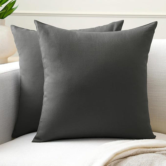 Encasa XO Throw Pillow Covers 18x18 in Set of 2 Charcoal Grey | No Inserts | Cotton Pillow Covers for Living Room, Bed, Sofa, Couch | Decorative Cushion Covers with Improved Zipper