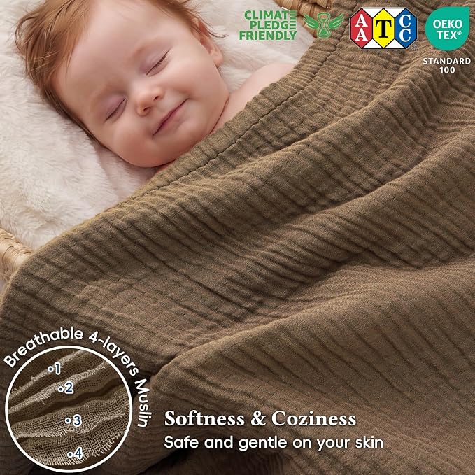 David's Home Soft Muslin Blanket Queen Size for Adults, 60% Rayon 40% Cotton, Breathable Lightweight Cooling Blanket for Hot Sleepers, 4-Layer Cozy Gauze for Bed, 90"x90", Chocolate