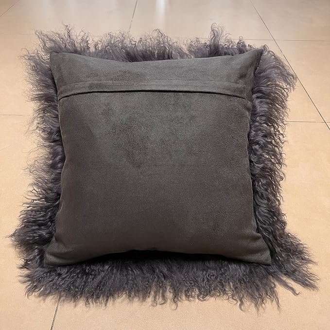 MOOX Mongolian Lamb Fur Pillow Covers Lumbar Throw Sheepskin Pillow Case Genuine Wool Fur Tibetan Accent Living Room Bedroom Decorative Cushion Cover (18 * 18inch Brown)