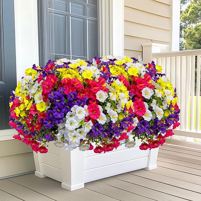 AXYLEX Artificial Flowers Outdoor Shrubs - 16 Bundles Fake Plants UV Resistant No Fade Faux Plastic Greenery Home Garden Porch Patio Decoration (1, Multi16-2)