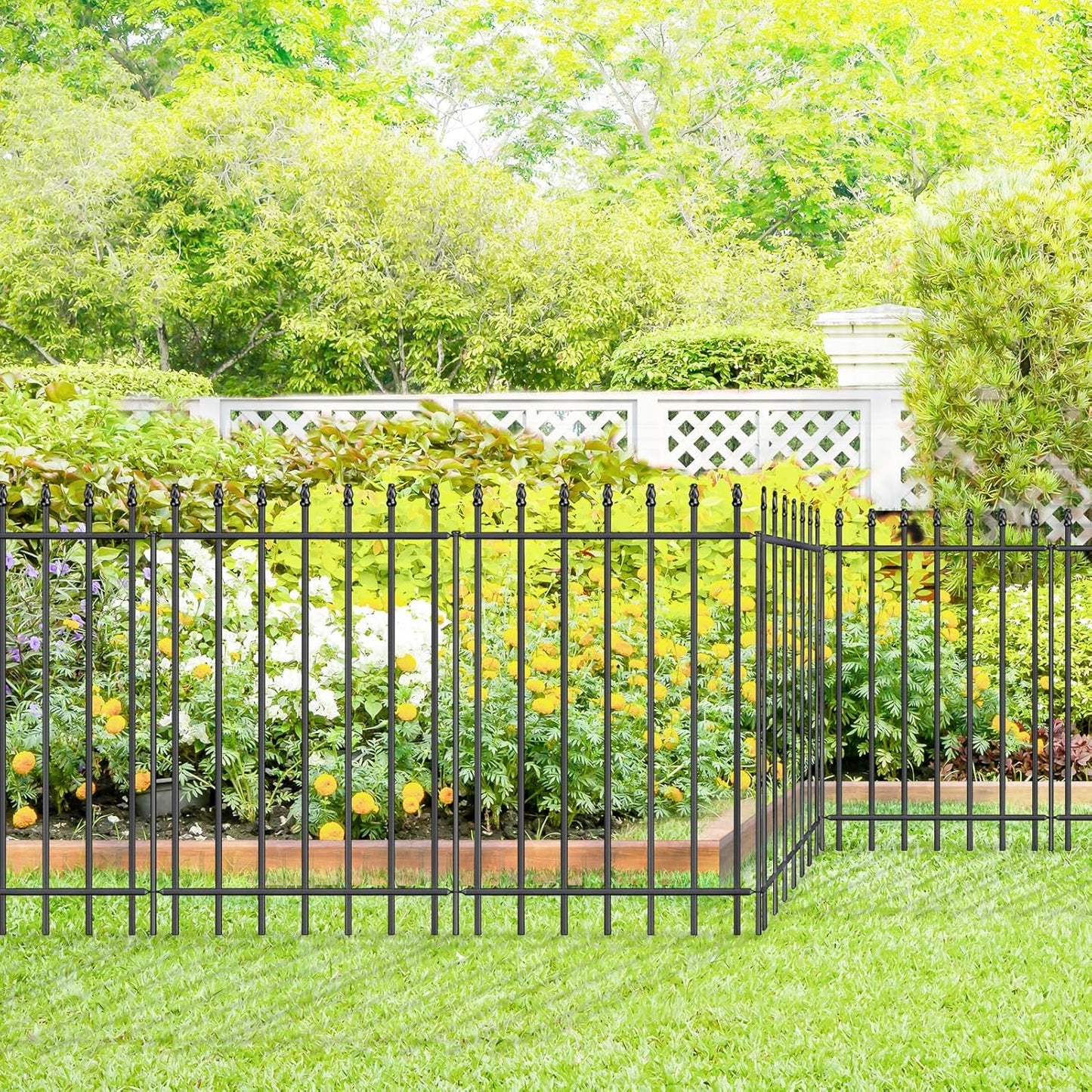 Metal Garden Fence 36 in H x 10 ft L,Border Fence Panels Animal Barrier for Dogs, No Dig Garden Fencing for Yard Patio Flower Bed Lawn Outdoor,5 Panels + 6 Stakes Black
