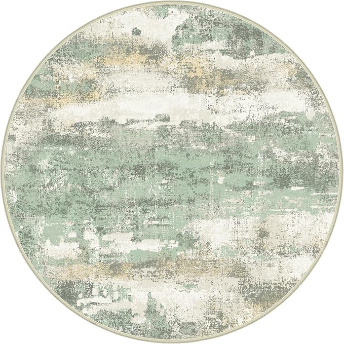 BEIMO Round Rugs 5FT for Living Room Bedroom, Modern Abstract Machine Washable Circle Rug, Soft Low Pile Floor Cover with Non Slip Backing for Dining Room, Light Green