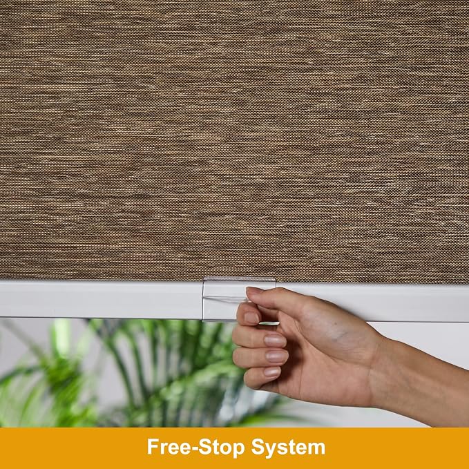 Persilux Free-Stop Cordless Window Blinds Light Filtering Roller Shades for Windows (Brown 45"W x 72"H) Natural Woven UV Protection Privacy Roller Blinds for Window Shades for Home, Living Room, Door