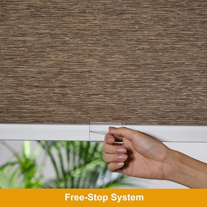 Persilux Custom Size Natural Woven Cordless Roller Shades, Free-Stop Window Shades for Home, Roller Window Shades, Light Filtering Window Blinds for Windows, Kitchen and Door (Brown)