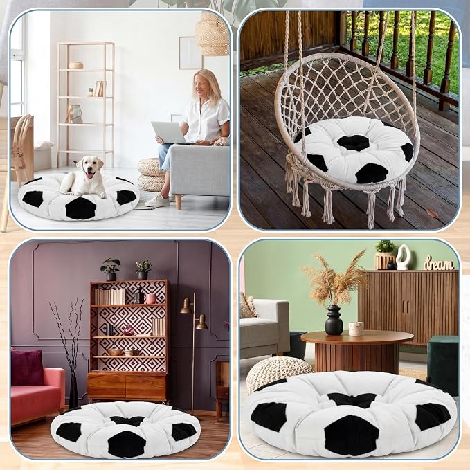 Funnymoom Soccer Party 2026 Decorations 35 Inch Extra Large Soccer Ball Floor Cushion Round Meditation Floor Cushion World Party Pillows Seating Sports Gifts for Adults for Reading Yoga Room Decor