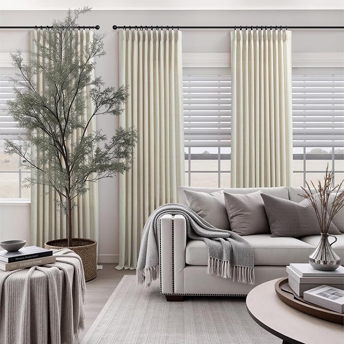 Flax Linen Curtains 84 Inch Long 70 Inch Wide Curtain for Living Room Dining Light Filtering Semi Sheer Modern Farmhouse Pleated Drape Back Tab Patio Sliding Door Large Window 2 Panel 70x84 Tan Beige