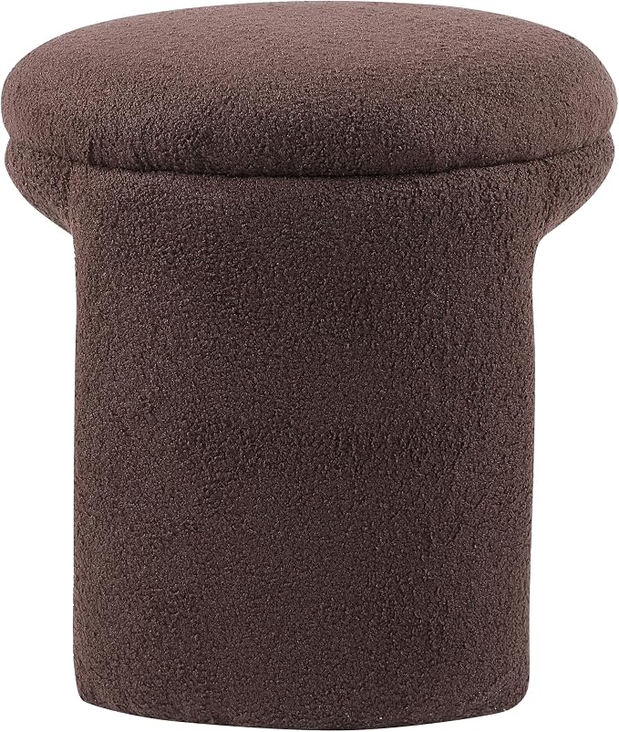 Furniture of America Rami Modern 18-inch Solid Wood Upholstered Ottoman with Pedestal Base, Vanity Stool Chair, Small Foot Stool for Bedroom, Living Room, Entryway, No Assembly Needed, Brown