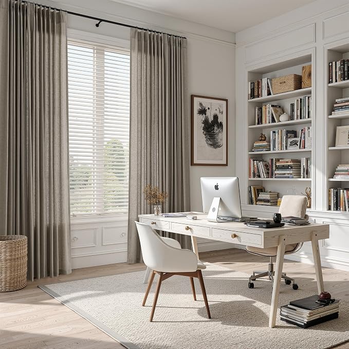 Dark Taupe Pinch Pleated Linen Curtains 96 Inch Length 2 Panels Set for Living Room Bedroom Vintage Neutral Window Privacy Light Filtering Semi Sheer Back Tab Drapes with Hooks for Dining Room 40x96