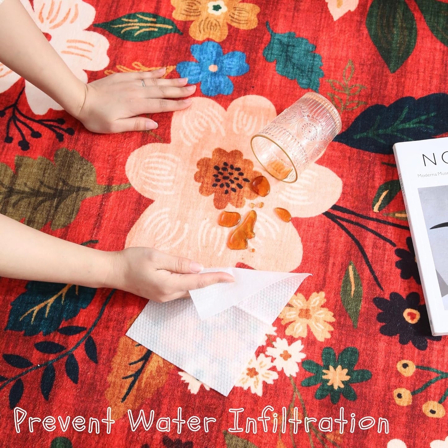 Runner Rug for Hallways Kitchen Rug Non Slip 2'6''x8' Washable Runner Rugs with Rubber Backing Soft Floral Carpet Runner for Hallways, Kitchen, Laundry, Bedroom, Bathroom(Red)